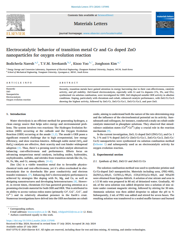 Electrocatalytic behavior of transition metal Cr and Co doped ZnO nanoparticles for oxygen evolution reaction 이미지