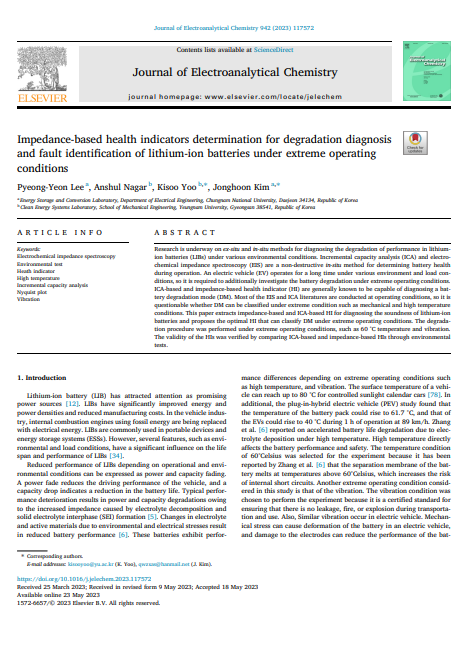 Impedance-based health indicators determination for degradation diagnosis and fault identification of lithium-ion batteries under extreme operating conditions 이미지