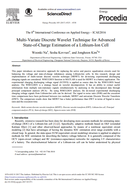 Multi-Variate Discrete Wavelet Technique for Advanced State-of-Charge Estimation of a Lithium-Ion Cell 이미지