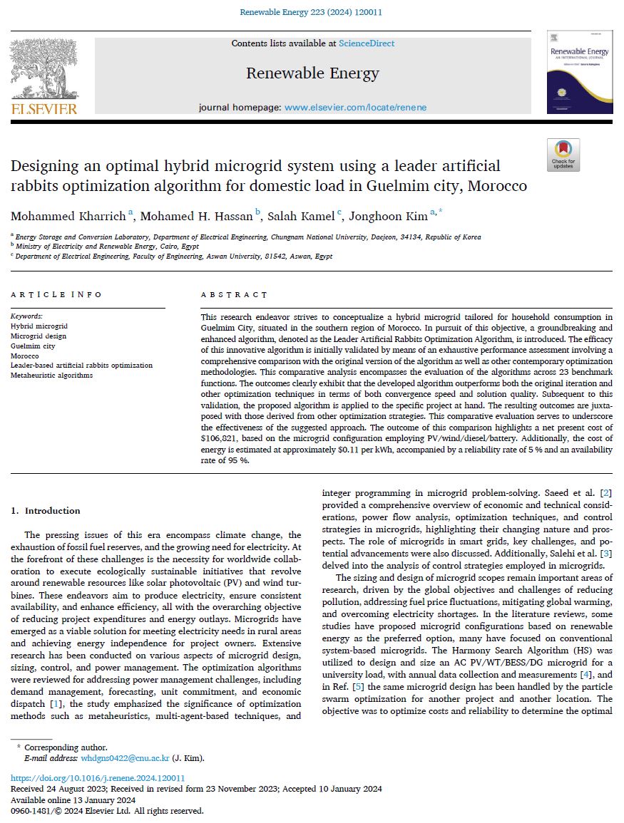 Designing an optimal hybrid microgrid system using a leader artificial rabbits optimization algorithm for domestic load in Guelmim city, Morocco 이미지