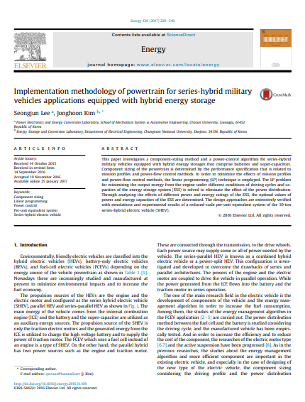 Implementation methodology of powertrain for series-hybrid military vehicles applications equipped with hybrid energy storage 이미지