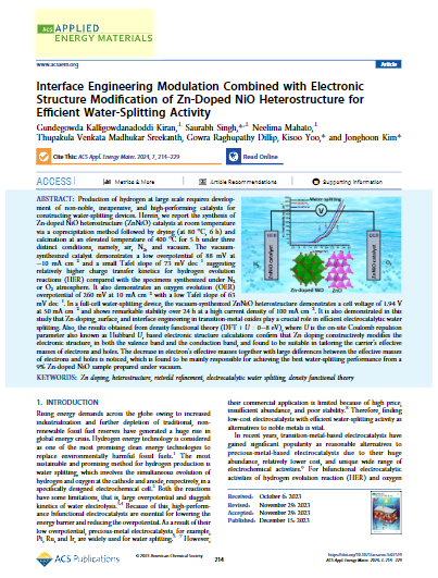 Interface Engineering Modulation Combined with Electronic Structure Modification of Zn-doped NiO Heterostructure for Efficient Water-Splitting Activity 이미지