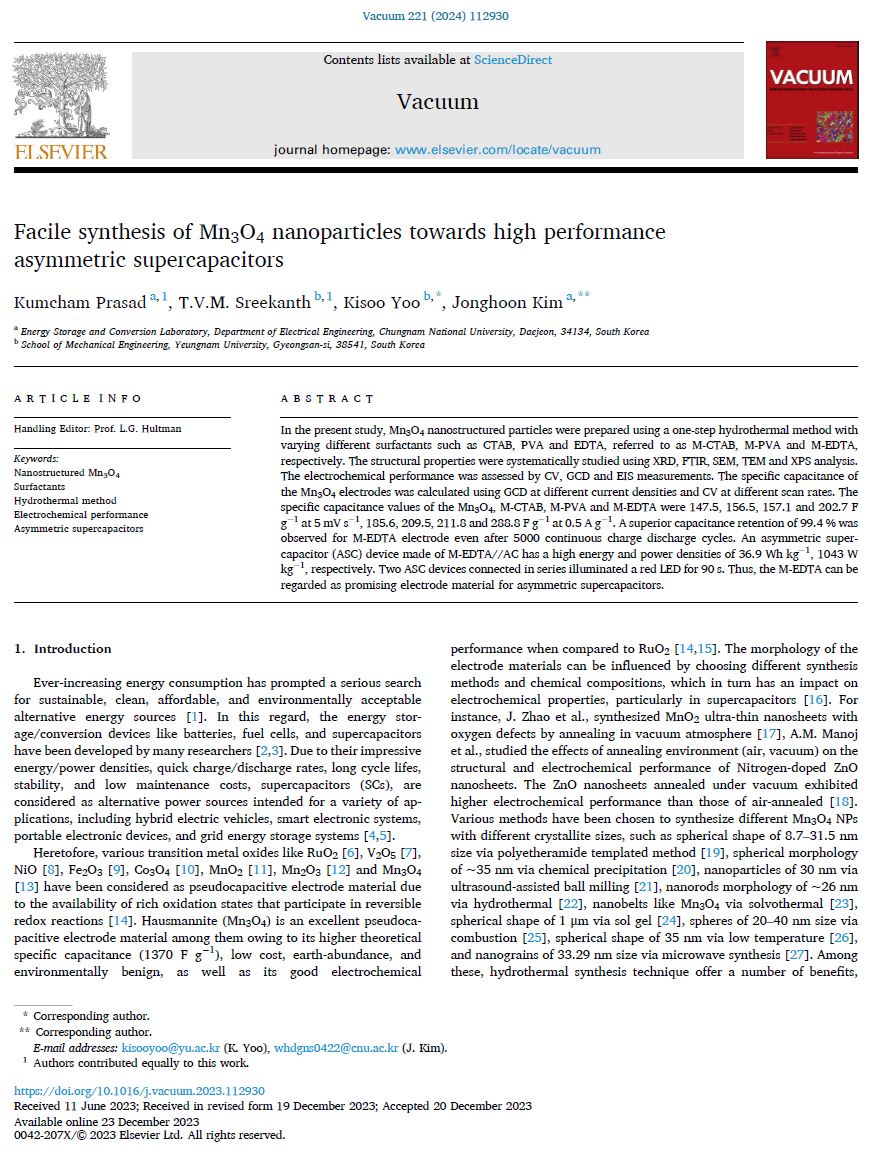 Facile synthesis of Mn3O4 nanoparticles towards high performance asymmetric supercapacitors 이미지