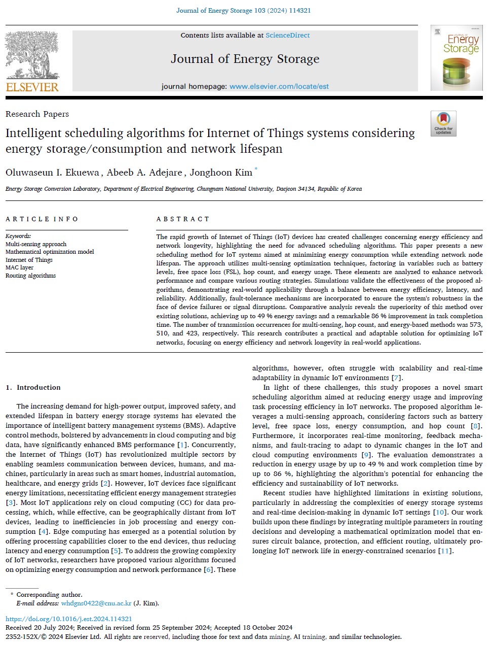 Intelligent scheduling algorithms for Internet of Things systems considering energy storage/consumption and network lifespan 이미지