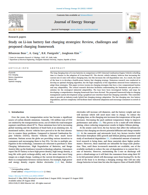 Study on Li-ion battery fast charging strategies: Review, challenges and proposed charging framework 이미지