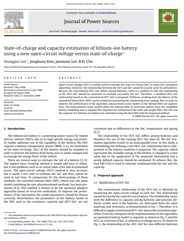 State-of-charge and capacity estimation of lithium-ion battery using a new open-circuit voltage versus state-of-charge 이미지