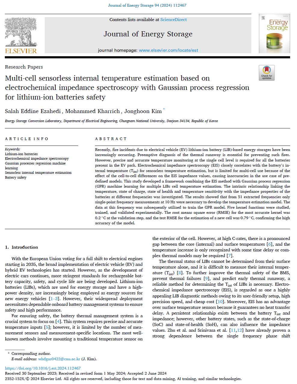 Multi-cell sensorless internal temperature estimation based on electrochemical impedance spectroscopy with Gaussian process regression for lithium-ion batteries safety 이미지