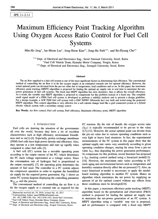 Maximum efficiency point tracking algorithm using oxygen access ratio control for fuel cell systems 이미지