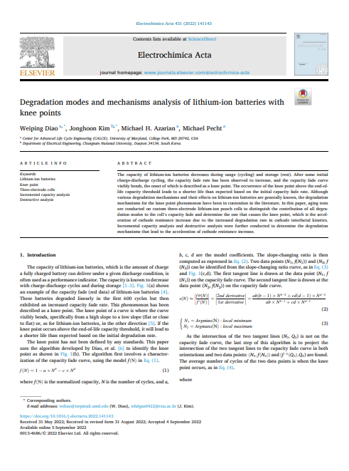 Degradation modes and mechanisms analysis of lithium-ion batteries with knee points 이미지