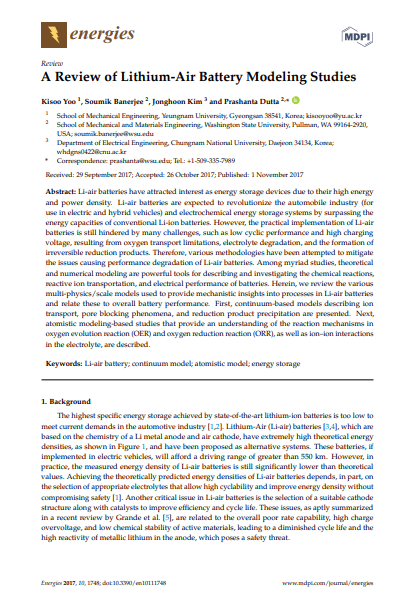 A Review of Lithium-Air Battery Modeling Studies 이미지